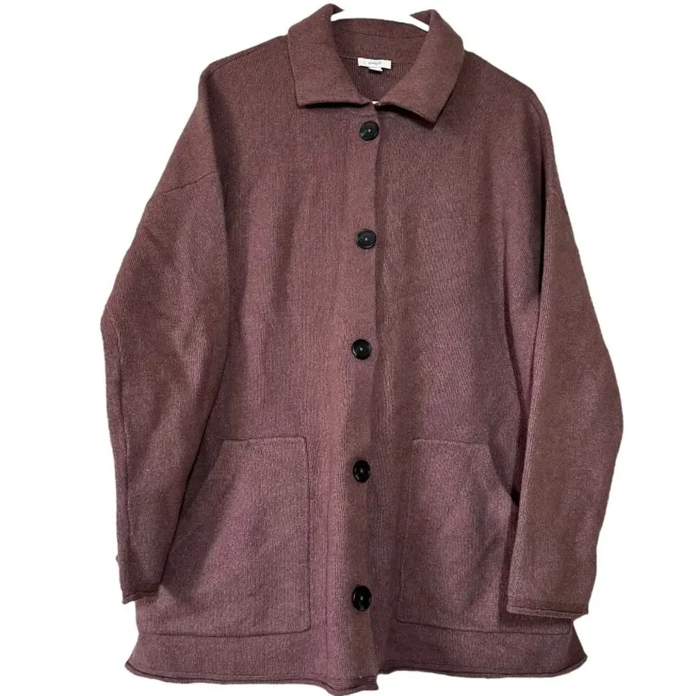 J. Jill Purejill Coatigan Sweater Knitted Button Down Collared Mauve M
